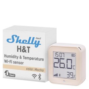 Shelly H&T Gen3 Mocha | WLAN und Bluetooth Intelligenter Thermometer Hygrometer | Temperatur & Luftfeuchtigkeitssensor mit APP iOS Android & Datenspeicherung | Lange Batterielebensdauer