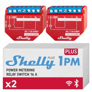 Shelly Plus 1PM | WLAN & Bluetooth Smart-Relais-Schalter mit Leistungsmessung | Hausautomatisierung | Alexa & Google Home kompatibel | Kein Hub nötig | Kabellose Beleuchtungssteuerung (2 Pack)