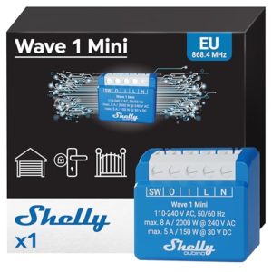 Shelly Wave 1 Mini | Z-wave Smart Schalter Relais | 1 Kanal 8 A mit Trockenkontakt | Lichtschalter und Garagentoröffner | Geringer Stromverbrauch | Z-Wave-Gateway erforderlich