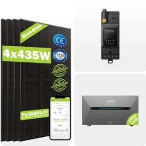 Balkonkraftwerk 2260W mit Anker Solix E1600 Pro Speicher 1600W JA Solar 4x565Wp Bifalzial Module n-Type, mit Smart Zähler, PV Anlage mit Solarspeicher für Balkon Haus Dach (0% VAT für Privatkunden)