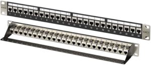 FGB 10Gbps 1U Patchpanel mit 24 Anschlüssen und Cat7 RJ45 geschirmter Keystone-Koppler, 19-Zoll-Rackmount- oder Wandmontage-Patchpanel mit Rückleiste, Netzwerk-Patchpanel für Gigabit-Netzwerk-Switch
