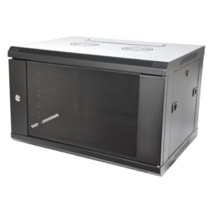 Koscom Connect Netzwerkschrank 6 HE I Serverschrank 19 Zoll I Wandmontage 600 x 450 x 380 mm I voll montiert I Server Gehäuse mit abschließbarer Glastür I Traglast 60 kg I Schwarz