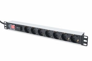 DIGITUS 19" Steckdosenleiste - 7 Abgriffe - 1HE - 250VAC - 50/60Hz - 16A - 4000W - Mit Schalter & Überspannungsschutz - Für 19 Zoll Netzwerk- und Serverschränke