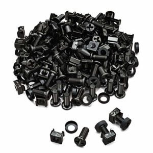 deleyCON 100x M6 Käfigmuttern Schrauben Set für Netzwerkschränke - 100er Set Patchpanel Racks Servergehäuse 19 Zoll 10 Zoll Montagesatz Stahl - Schwarz