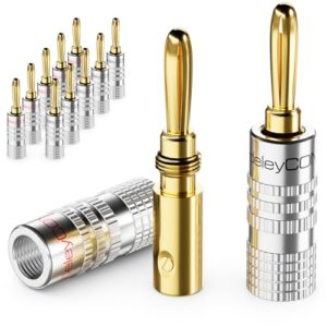 deleyCON 12 Stück Bananenstecker als Set - Vergoldet Schraubbar für Lautsprecherkabel 0,75 mm - 4,5 mm & z.B. HiFi Receiver - Silber