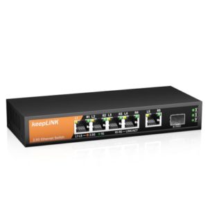 keepLiNK 5 Ports 2,5G Unmanaged Network Switch mit 1 x 10G SFP-Slot, Ethernet Switching Kapazität von 45Gbps, Plug-and-Play, Desktop-/Wandmontage, Metallgehäuse
