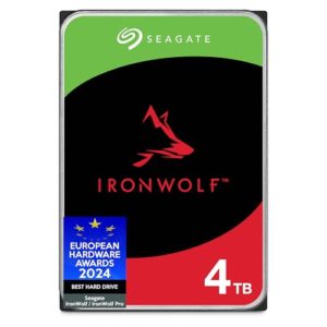 Seagate IronWolf 4TB interne Festplatte, NAS HDD, 3.5 Zoll, 5400 U/Min, CMR, 64 MB Cache, SATA 6GB/s, silber, inkl. 3 Jahre Rescue Service, FFP, Modellnr.: ST4000VNZ06