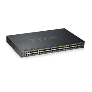 Zyxel Nebula Gigabit Ethernet Smart-Managed PoE+ Switch mit 48 Ports, einem Budget von 375 Watt, vier Gigabit-Combo-Ports sowie zwei SFP-Ports und Hybrid Cloud-Modus, Lifetime Garantie [GS1920-48HPv2]
